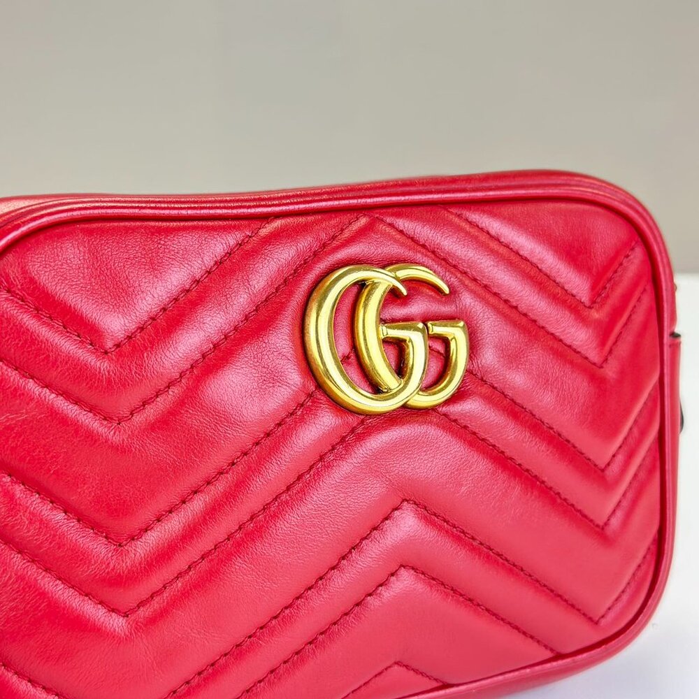 Gucci Red Leather Small Marmont Shoulder Bag Crossbody - Picture 6 of 7
